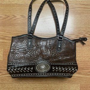 Brown leather handbag